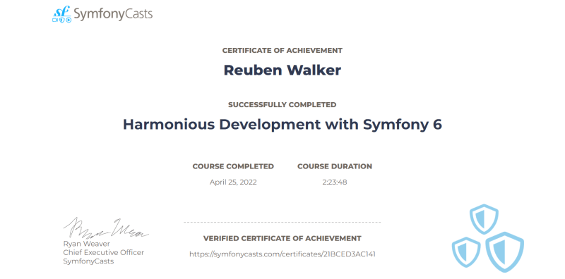Screenshot of course certificate