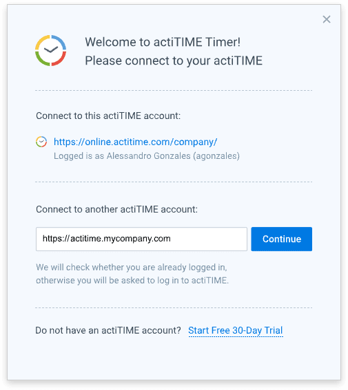 Connect Chrome extension to your actiTIME account