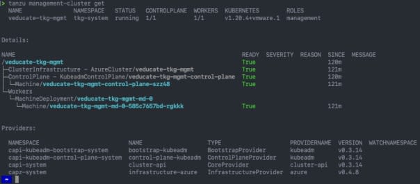 Deploy Management cluster to Azure - tanzu management cluster get