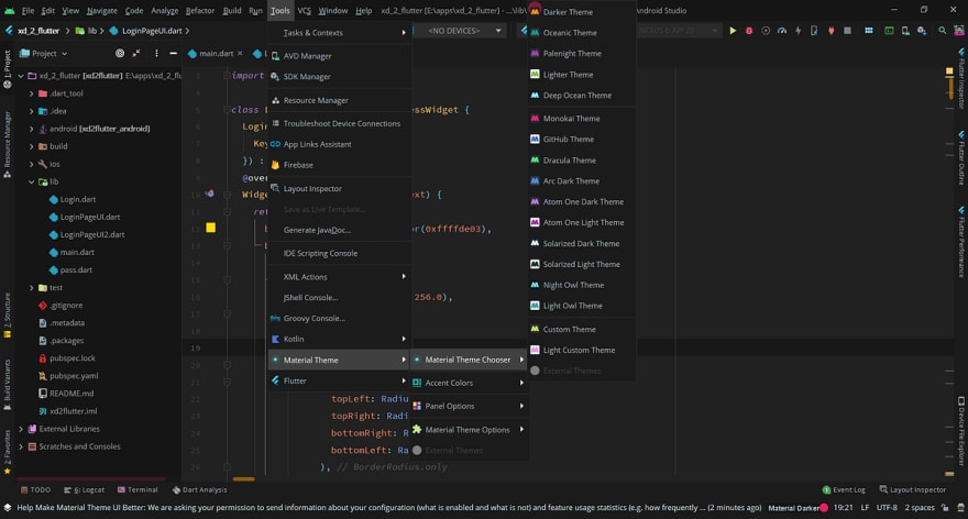 how to change the theme android studio with material ui