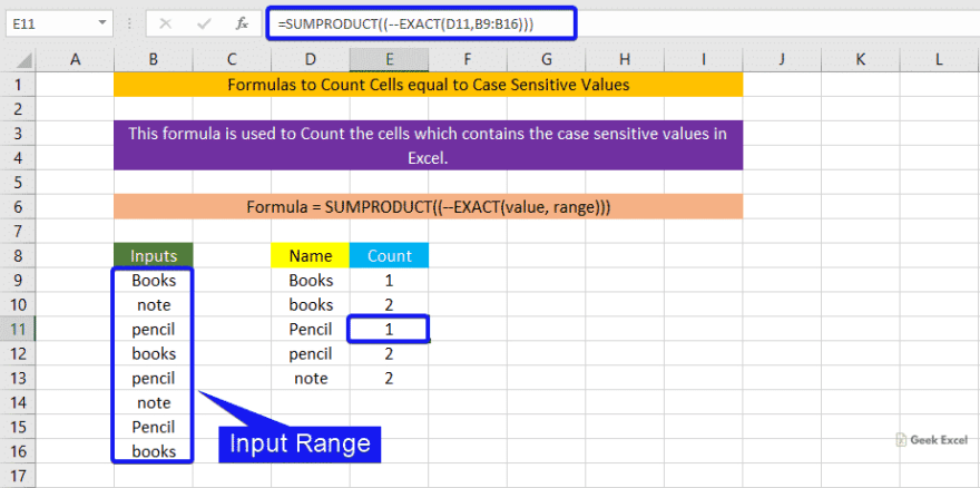 Formula to Count cells equal to case-sensitive