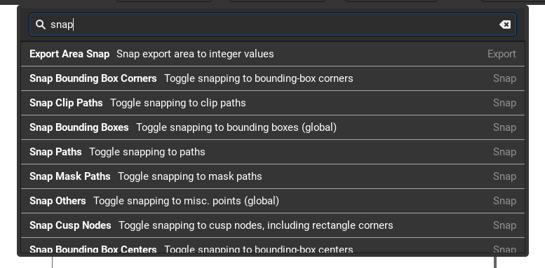 Searched "snap" in command palette