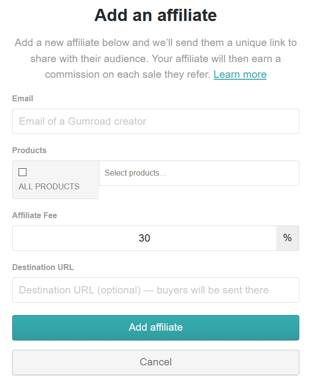Adding affiliates in the Gumroad plugin