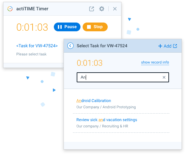 Select a task sync option, actiTIME Timer