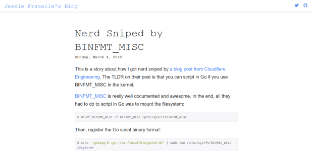 A screenshot of Jessie Frazelle's article on using Go as a scripting language.