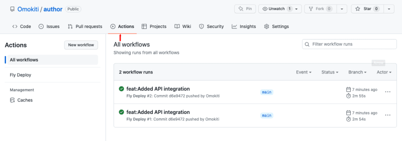 Actions page