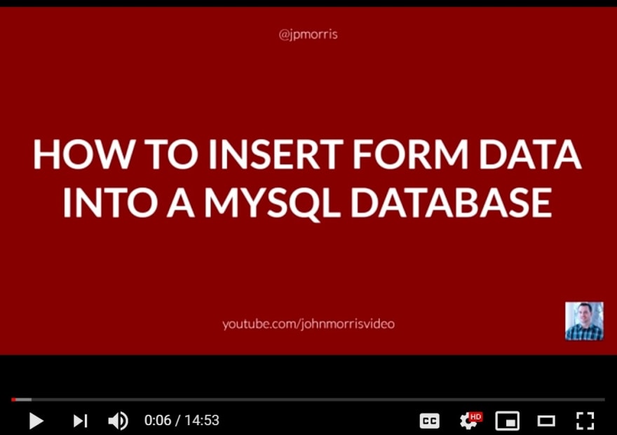 Excellent tutorial by John Morris (aka www.johnmorrisonline.com) demonstrating database submission from HTML to MySQL database