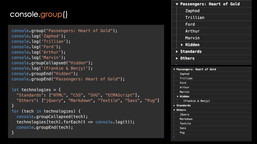 An example of defining groups in the console