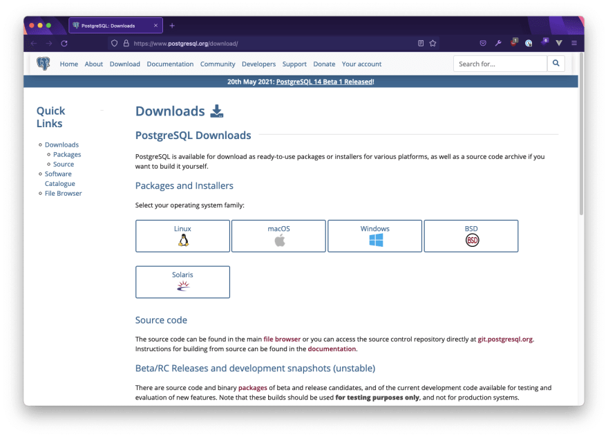 Official PostgreSQL download page