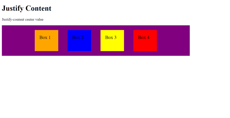 Four boxes aligned in the center of a larger box.