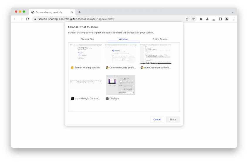 Screen Sharing Controls API