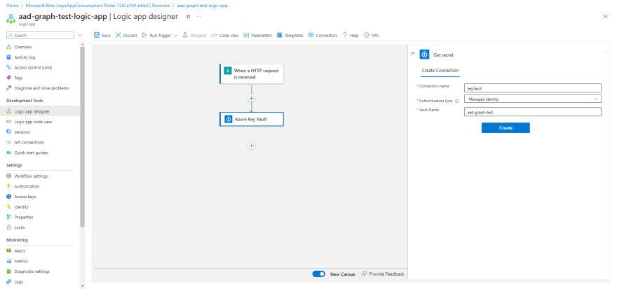 Add Azure Key Vault Get secret action to Logic App workflow