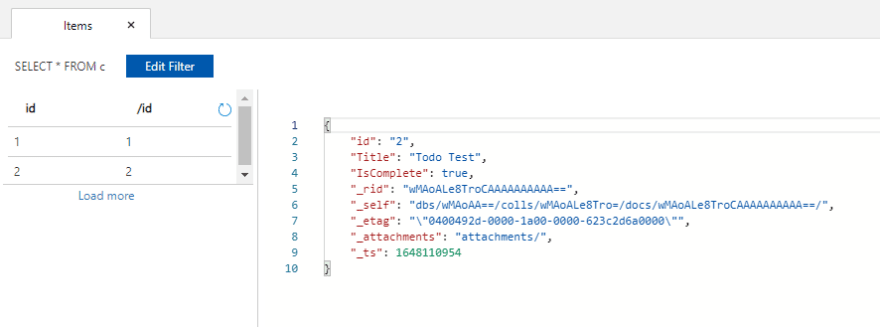 item in Cosmos DB