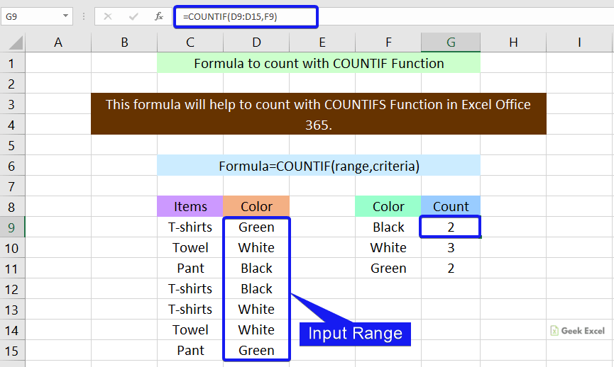 Formulas to count with COUNTIF