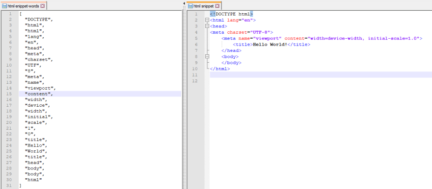 word count for html code snippet