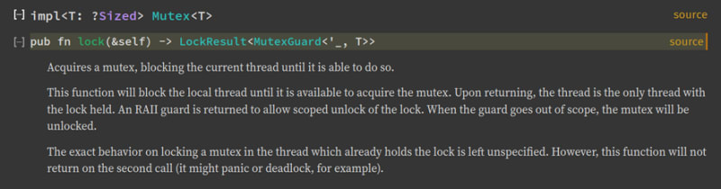 The portion of Mutex.lock() from Rust API doc