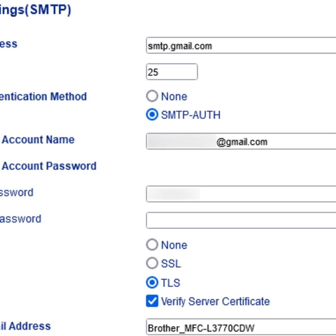 Gmail SMTP Settings Brother MFC-L3770CDW - DEV Community