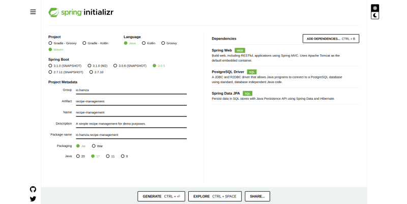 spring initializr website