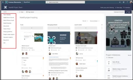 The SharePoint Online left-hand navigation menu location