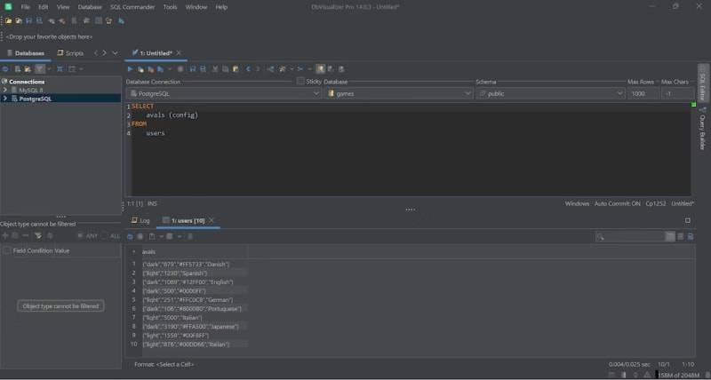 Testing the -> query in DbVisualizer.