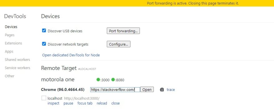 inspect devices tab