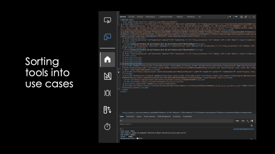 Developer tools in focus mode, showing only what's needed in the current context