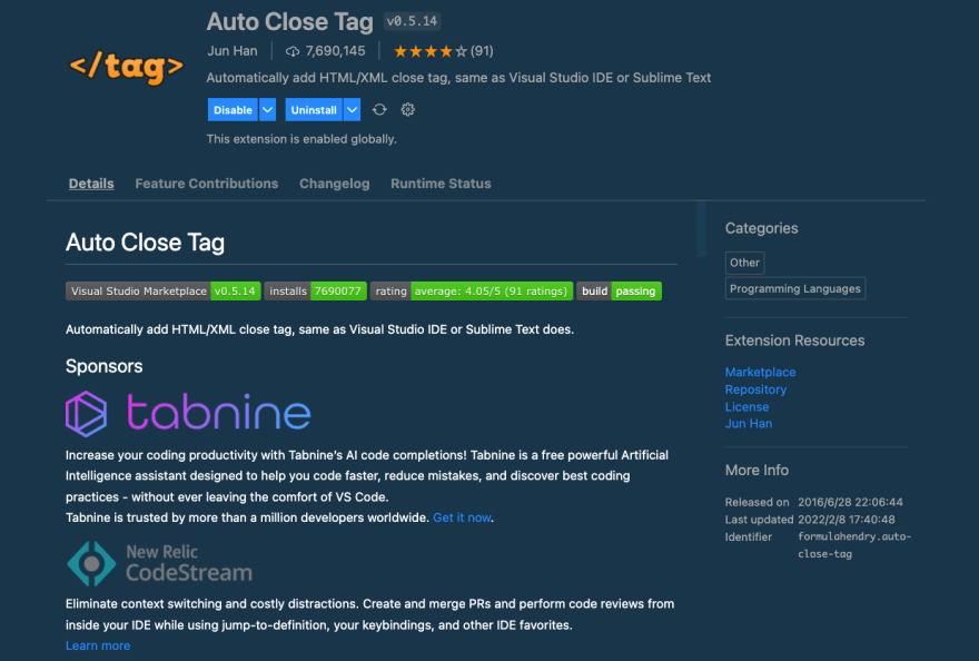 Auto Close Tag