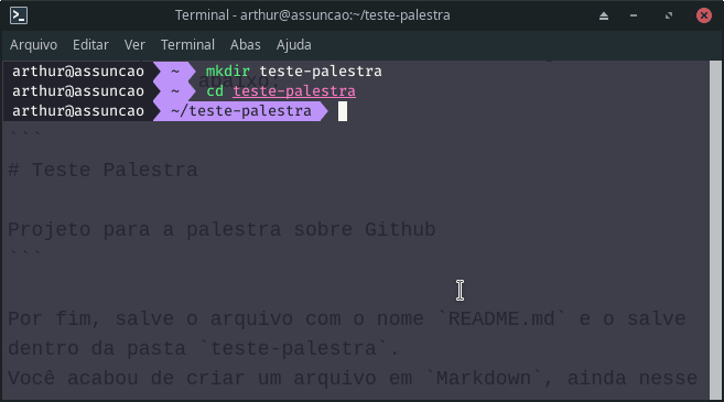 Terminal - Comandos mkdir e cd