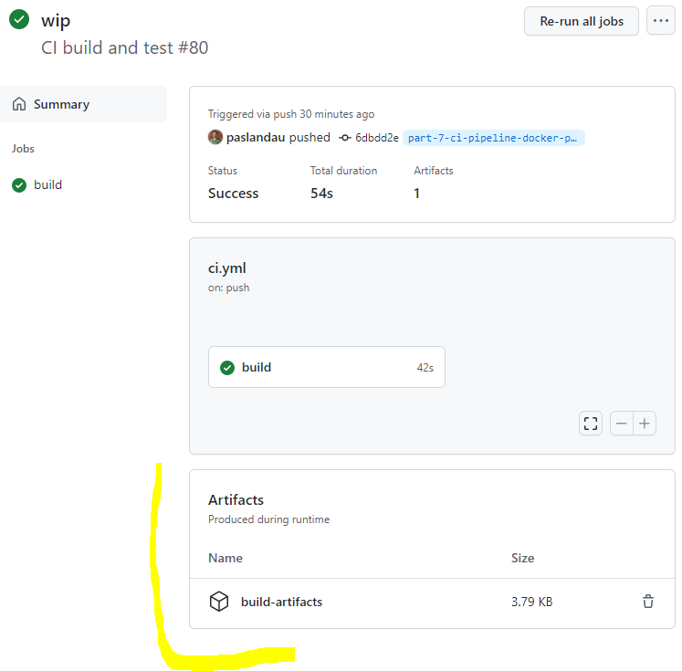 Github Actions: Run overview UI shows build-artifacts