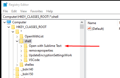 Image pointing to the "Open with Sublime Text 3" folder