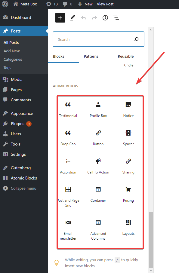 Atomic Blocks plugin provides users with 15 pre-built diverse Gutenberg blocks.