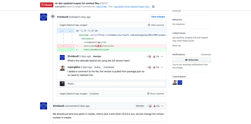 Screenshot of GitHub Code Review Tool within a Pull Request