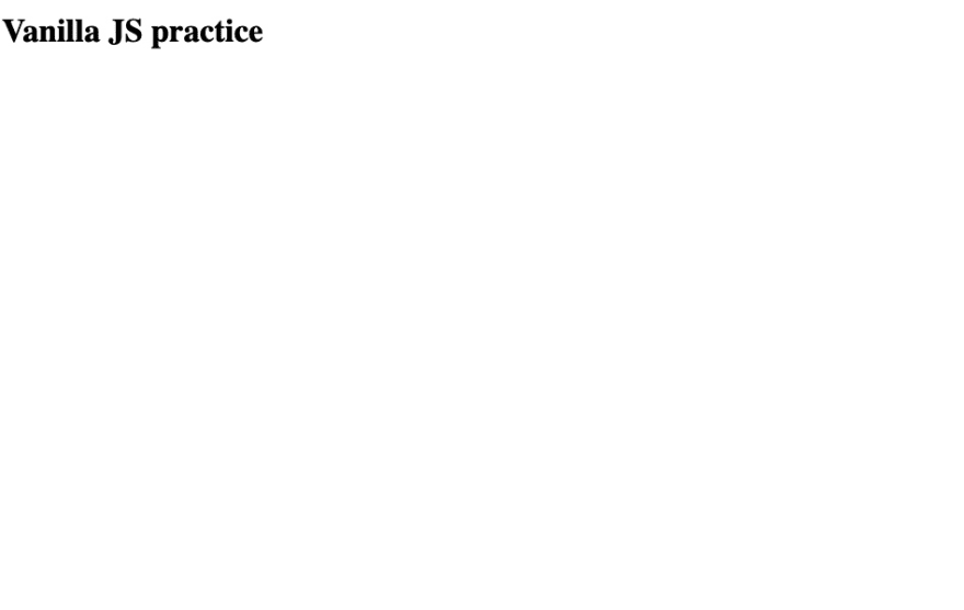 Text vanilla js practice on a white background