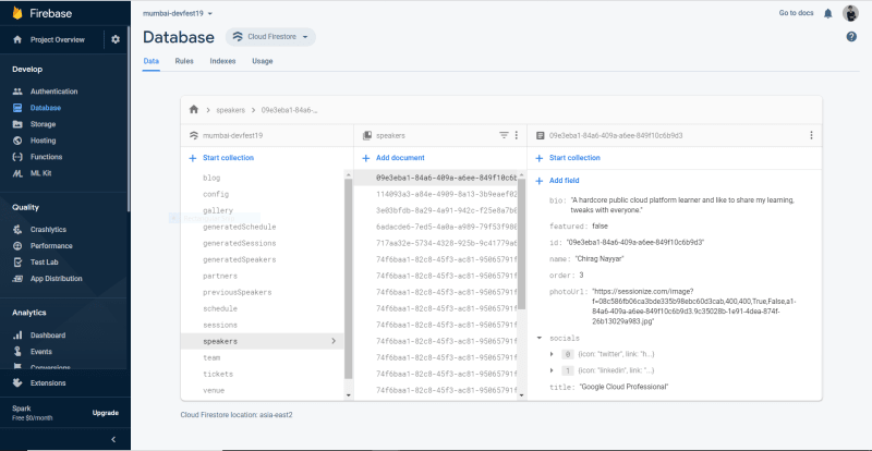 Snapshot of Firestore