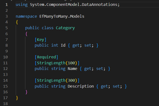 Category model. The primary key is the Id column