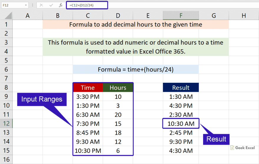 Add decimal hours to time