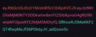 A string of english characters separated by dots form a JSON Web Token that has three parts: header, payload and signature.