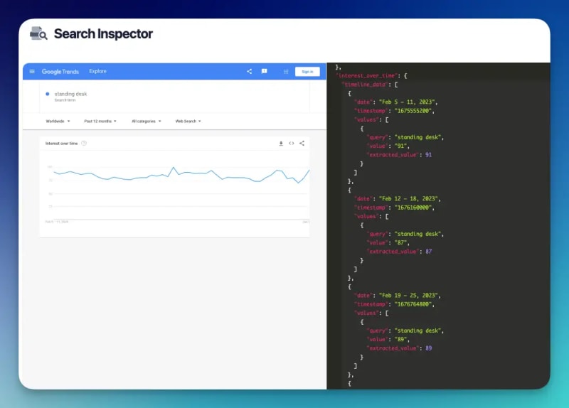 Google Trends API result on search inspector
