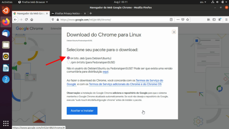 Instalando o google chrome