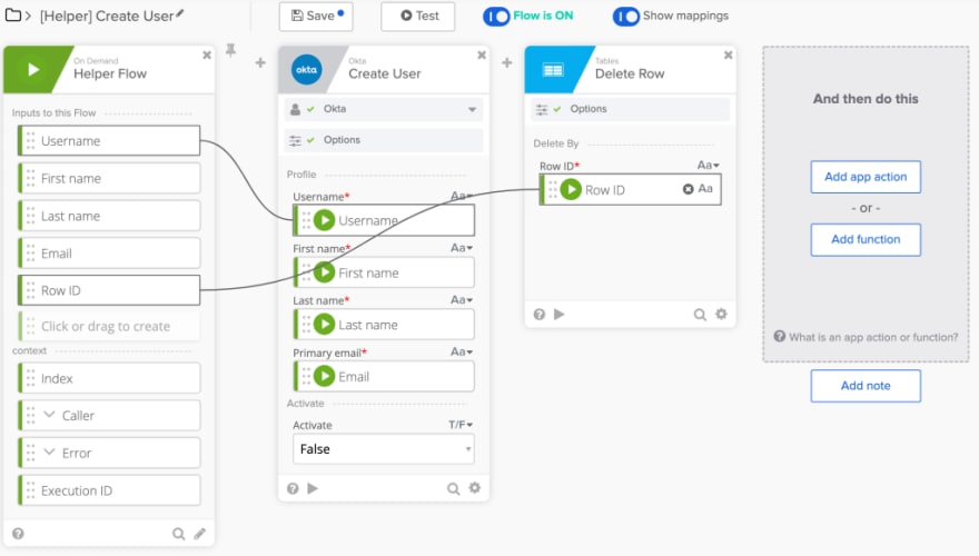 Helper flow to iterate over table data to create a new user