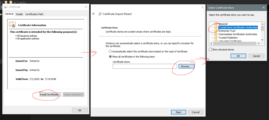 Install cert as trusted root CA