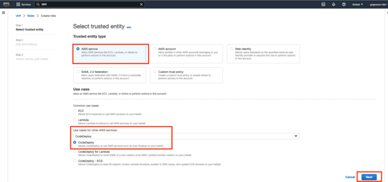 IAM role for CodeDeploy