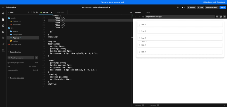 Vue list sort with handle