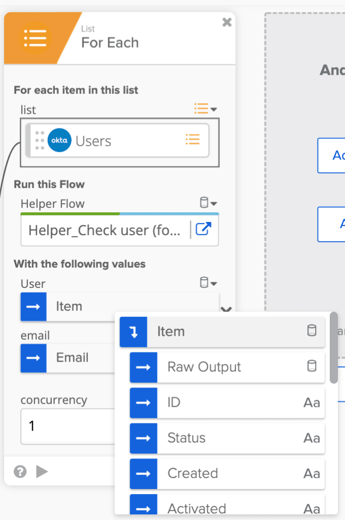 Selecting values to pass to the helper flow (User)