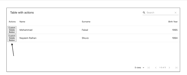 Table With Actions