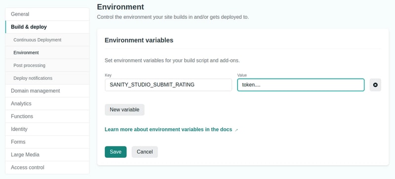 Screenshot of Netlify's environment variables management interface