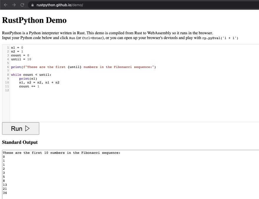 Rusty Python running in the browser