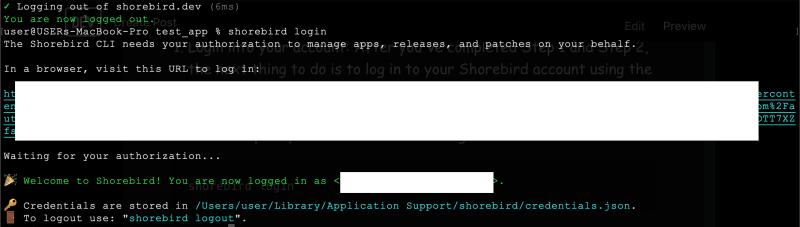 Shorebird login output