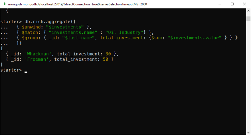 Using aggregation to calculate total investments in Oil Industry by family