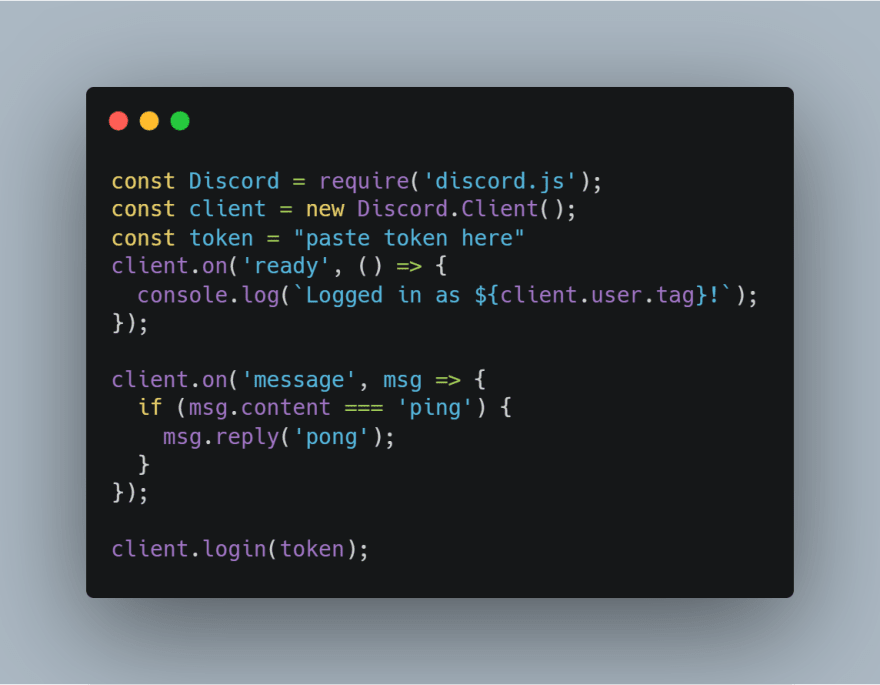Бот для дискорда на JAVASCRIPT. Ping js npm.